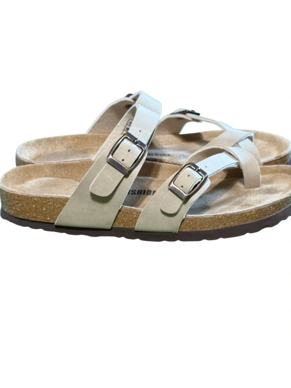 Cushionaire Double Strap Cork Footbed Sandals Beige Size 8